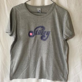 ステューシー(STUSSY)のステューシー☆胸微光沢ラメロゴグレーTシャツ:USA製古着.Ｌ(Tシャツ(半袖/袖なし))