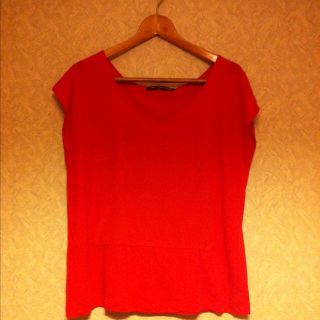コトニエ 赤 異素材きりかえTシャツ(Tシャツ(半袖/袖なし))