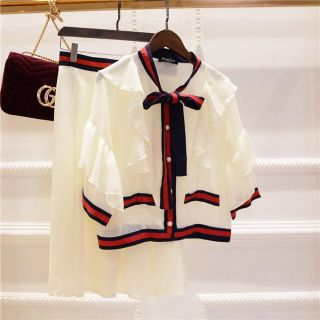 インポート ブラウス シャツ フリル リボン セットアップ スーツ GUCCI(スーツ)