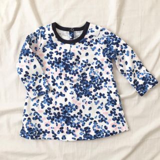 プチバトー(PETIT BATEAU)のsale☆プチバトー ブルーフラワースウェット長袖ワンピース(ワンピース)