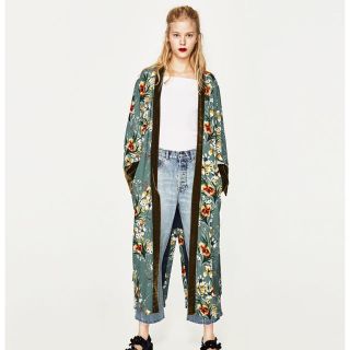 ZARA 花柄ロングガウン キモノタイプ 新品未使用