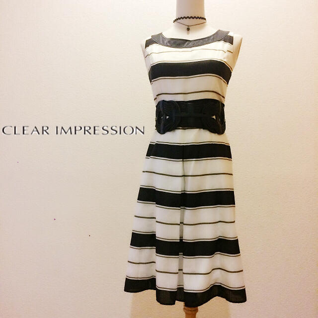 CLEAR IMPRESSION(クリアインプレッション)の美品♡CLEARIMPRESSION 大人サマーワンピースボーダーお呼ばれ レディースのワンピース(ひざ丈ワンピース)の商品写真