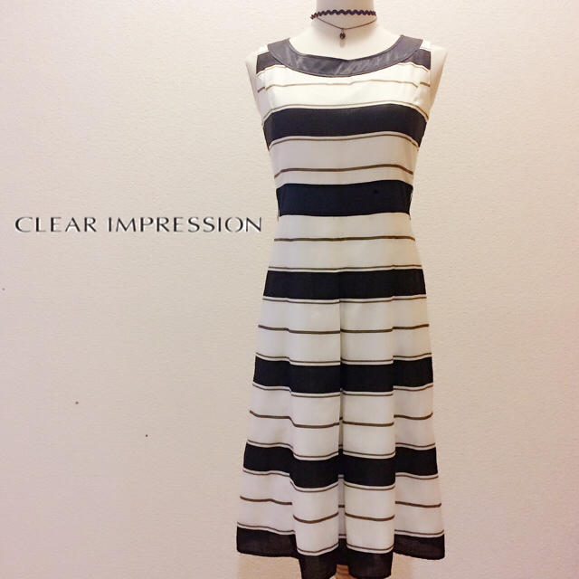 CLEAR IMPRESSION(クリアインプレッション)の美品♡CLEARIMPRESSION 大人サマーワンピースボーダーお呼ばれ レディースのワンピース(ひざ丈ワンピース)の商品写真