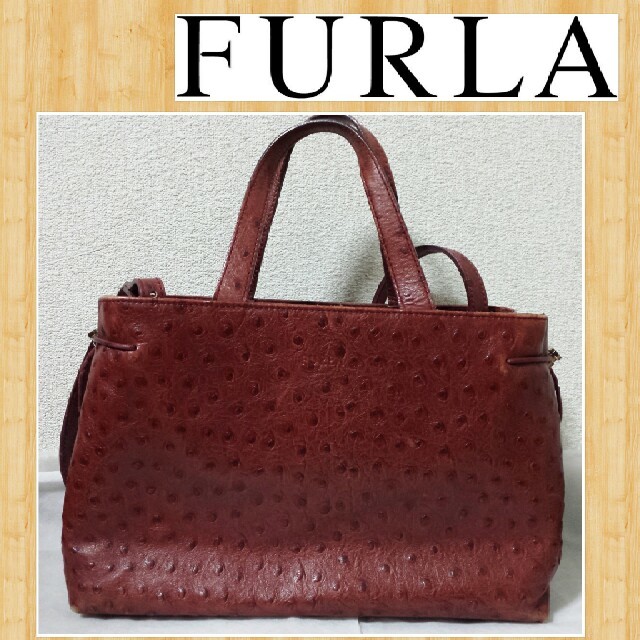 購入5万 FURLA フルラ オーストリッチ ショルダーバッグ ハンドバッグ