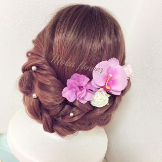 胡蝶蘭♡大人ピンクパープルフラワーセット 浴衣 成人式 振袖 下駄 前撮り 結納(ヘアアクセサリー)