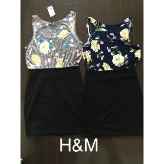 エイチアンドエム(H&M)のグレー1点のみ！新品未使用✨タグつき ハワイ購入✨H&M 花柄ワンピース✨(ミニワンピース)