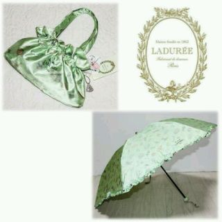 ラデュレ(LADUREE)の新品◆【ラデュレ】収納ポーチ付き マカロン 折りたたみ雨傘 シャイニーグリーン(傘)