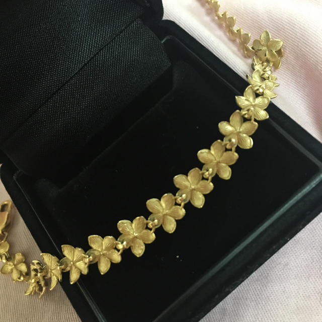 くすみ水色 ハワイアンジュエリー本物14金YGブレスレットのみ。 - 通販