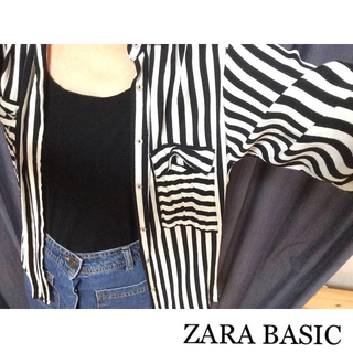 ザラ(ZARA)のZARA BASIC ストライプ シャツ テロテロ素材 (notサテン)(シャツ/ブラウス(長袖/七分))