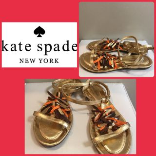 ケイトスペードニューヨーク(kate spade new york)の定価2.7万♡美品♡ケイトスペード ゴールドレザー フリンジ サンダル♡(サンダル)