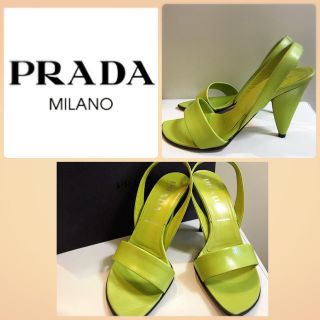 プラダ(PRADA)の希少♡プラダ♡イエローグリーン デザインヒール サンダル♡(サンダル)