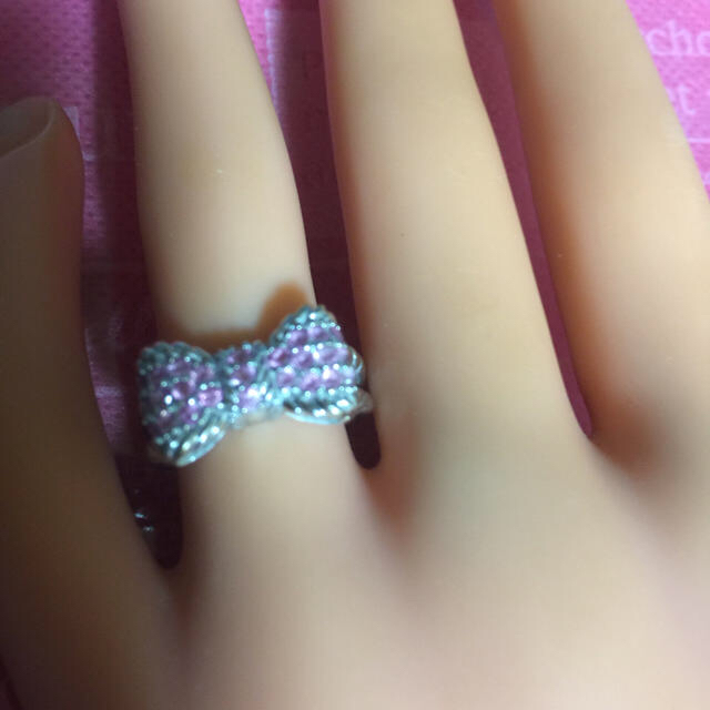 k18WGピンクサファイア・リボンリング♡ レディースのアクセサリー(リング(指輪))の商品写真