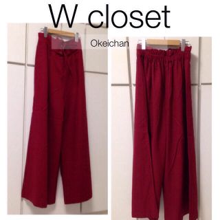 ダブルクローゼット(w closet)の1度使用しました☆麻レーヨンレースアップワイドパンツ レッド(カジュアルパンツ)