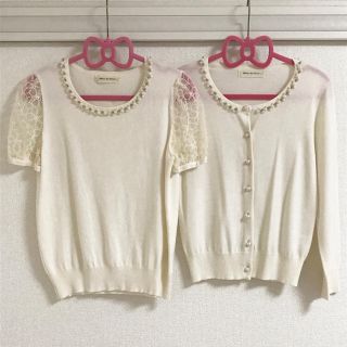 デビュードフィオレ(Debut de Fiore)の美品♡デビュードフィオレ♡パールビジュートリムツインホワイトブラックセット♡(カーディガン)