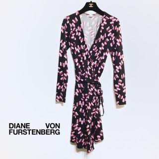 ダイアンフォンファステンバーグ(DIANE von FURSTENBERG)のDVF silk100% black×pinkワンピース★送料込(ミニワンピース)