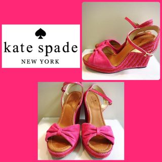 ケイトスペードニューヨーク(kate spade new york)のケイトスペード♡ピンクスエード リボン ウエッジ サンダル♡(サンダル)