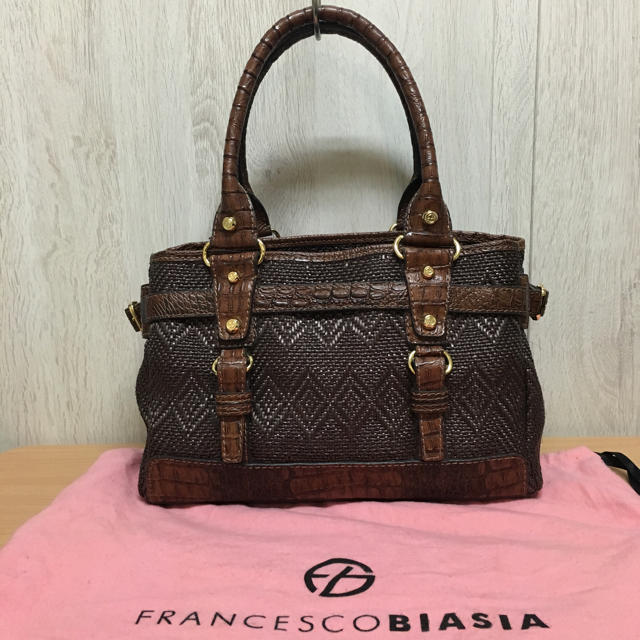 【FRANCESCO BIASIA】定価20万程 ストロー×レザー かごバッグ