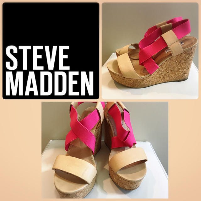 Steve Madden(スティーブマデン)の美品♡スティーブマデン♡ベージュレザー×ピンク ウエッジ サンダル♡ レディースの靴/シューズ(サンダル)の商品写真