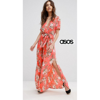 エイソス(asos)のUK8*ASOS*Boohoo*ハイスリットマキシワンピ♡(ロングワンピース/マキシワンピース)