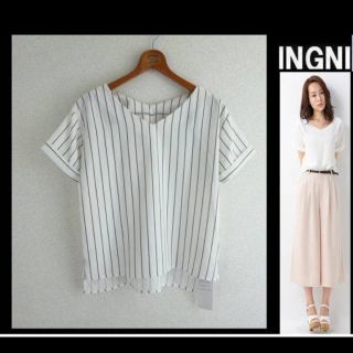 イング(INGNI)の新品★INGNIイング★V/Nトロミ半袖/TOPS★ストライプ(カットソー(半袖/袖なし))