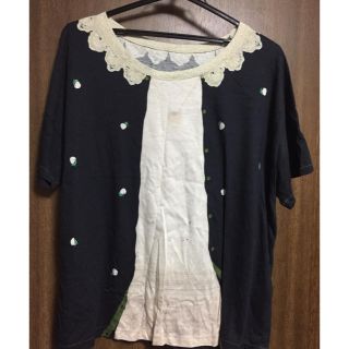 フランシュリッペ(franche lippee)の新品フランシュリッペの3DプリントしろつめくさTシャツ Lサイズ ネイビー(Tシャツ(半袖/袖なし))