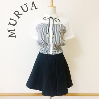 ムルーア(MURUA)のMURUA シースルー襟付きブラウスシャツ ストライプ 半袖 夏(シャツ/ブラウス(半袖/袖なし))