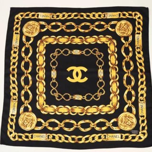 ヴィンテージ CHANEL シャネル ロゴ チェーン柄 シルク スカーフ