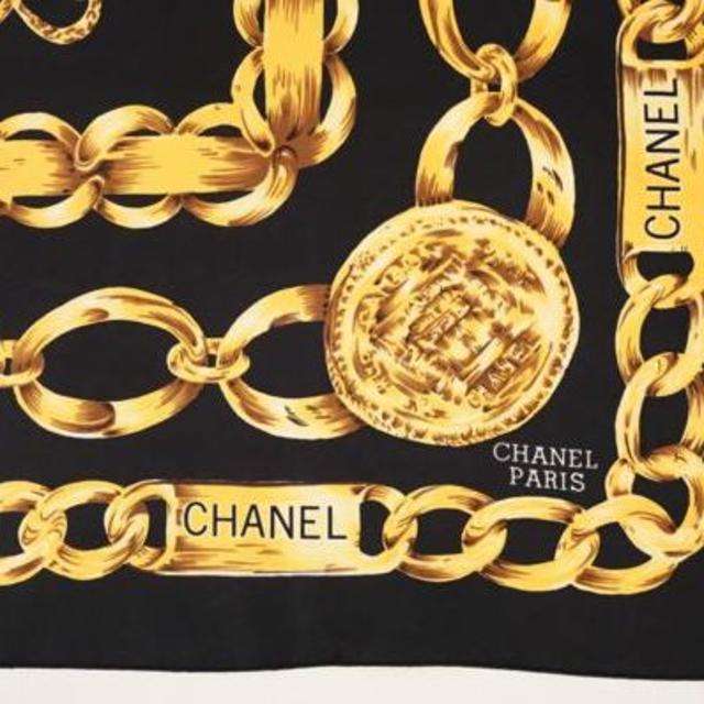 CHANEL   CHANEL シャネル チェーン柄 シルク スカーフ ブラック