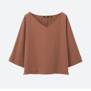 ユニクロ(UNIQLO)のUNIQLO  ドレープブラウス  〔七分袖、XLsize〕brown(シャツ/ブラウス(長袖/七分))