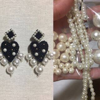 ハンドメイド ピアス イヤリング ハート コットンパール(ピアス)