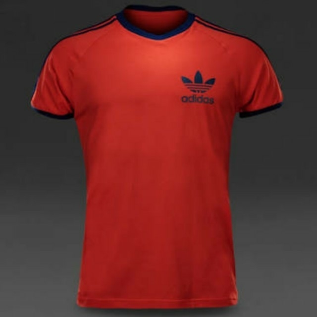 adidas(アディダス)のアディダス オリジナルス Ｔシャツ トレフォイル ３本ライン 赤×紺 Ｍ 新品 メンズのトップス(Tシャツ/カットソー(半袖/袖なし))の商品写真