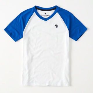 アバクロンビーアンドフィッチ(Abercrombie&Fitch)の【新品】アバクロ VネックラグランTシャツ15/16(キッズXL)白/青(Tシャツ/カットソー(半袖/袖なし))