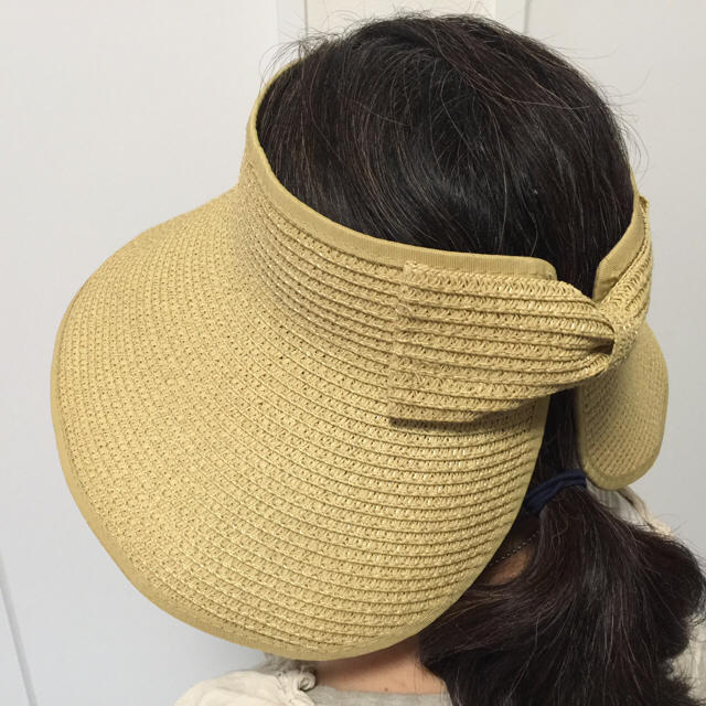帽子サンバイザー　 日焼け防止　UV対策 　折りたたみ式サンバイザー　ベージュ レディースの帽子(麦わら帽子/ストローハット)の商品写真