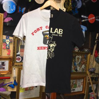 オフホワイト(OFF-WHITE)の一点物 ハンドメイド リメイク ドッキング Tシャツ ヴィンテージ 古着 (Tシャツ/カットソー(半袖/袖なし))