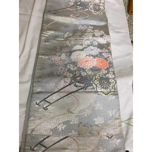 マナーの· 蜜姫様専用☆ 銀糸 レトロ モダン 日舞 茶道 袋帯 グレー
