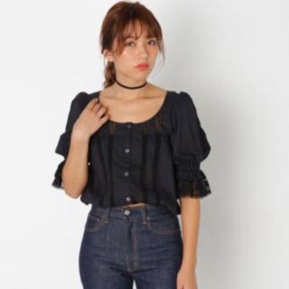 スライ(SLY)の黒♡TIROL LACE FRILL TOPS♡SLY♡レーストップス(カットソー(半袖/袖なし))