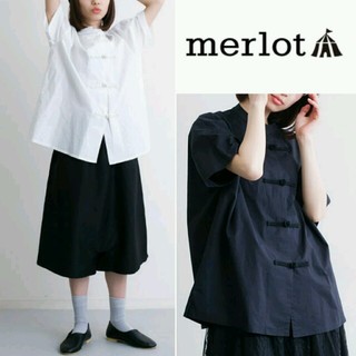 メルロー(merlot)の今季新作♡メルロー チャイナトップス シャツ 黒(シャツ/ブラウス(半袖/袖なし))