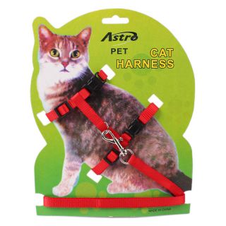 ネコ用　ハーネス　リードセット　赤 ペット用品　ねこ　猫　首輪　お散歩(猫)