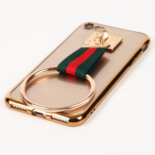 グリーン×レッド&大きめリング 縁ゴールド スマホケース iPhone7ケース ハンドメイドのスマホケース/アクセサリー(スマホケース)の商品写真