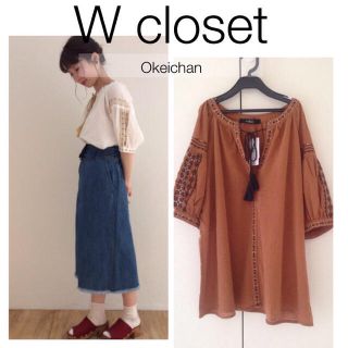 ダブルクローゼット(w closet)の今季新作☆刺繍入り半袖ブラウス Dオレンジ(シャツ/ブラウス(半袖/袖なし))