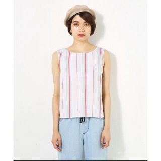 アズールバイマウジー(AZUL by moussy)のリネンストライプトップス(カットソー(半袖/袖なし))