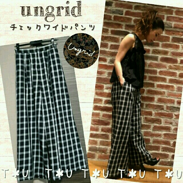 【新品】 ungrid チェックワイドパンツ