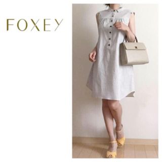 フォクシー(FOXEY)の美品☆フォクシー☆シャツ ワンピース☆ストライプ☆ルネ マドーレ好きにもオススメ(ひざ丈ワンピース)