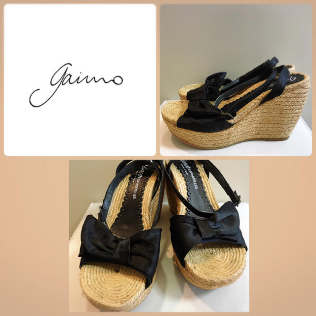 gaimo(ガイモ)のガイモ♡ブラックリボン エスパドリーユ ウエッジ サンダル♡ レディースの靴/シューズ(サンダル)の商品写真