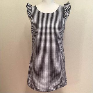 ザラ(ZARA)のザラ ワンピース ZARA ギンガムチェック 綿 ワンピ M 紺 白 夏服(ミニワンピース)