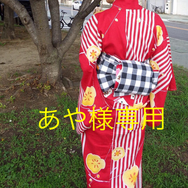 赤♡花柄×ストライプ浴衣 レディースの水着/浴衣(浴衣)の商品写真