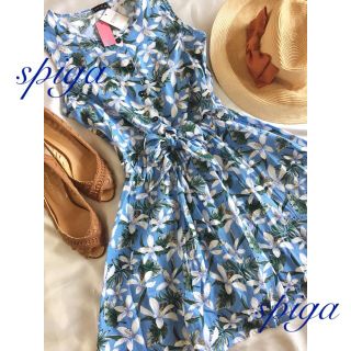 スピーガ(SPIGA)の◆新品◆夏に♪◆SPIGA◆ 花柄ノースリワンピース♡◆size F◆ブルー(ひざ丈ワンピース)