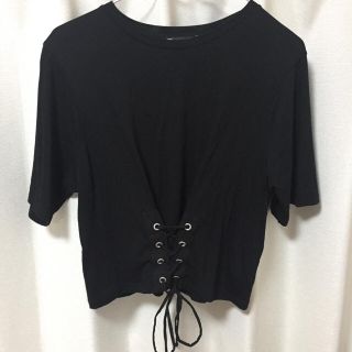 ザラ(ZARA)の美品★ザラ レースアップ Tシャツ ブラック(Tシャツ(半袖/袖なし))