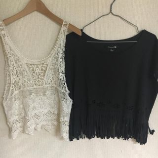 フォーエバートゥエンティーワン(FOREVER 21)の*フリンジTシャツ*レースキャミソール(カットソー(半袖/袖なし))