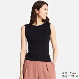 ユニクロ(UNIQLO)のUVカットリブノースリーブセーター クルーネック(カットソー(半袖/袖なし))